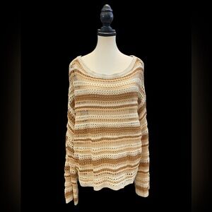 Torrid Tan & Cream Striped open knit sweater EUC, torrid size 2, acrylic cotton